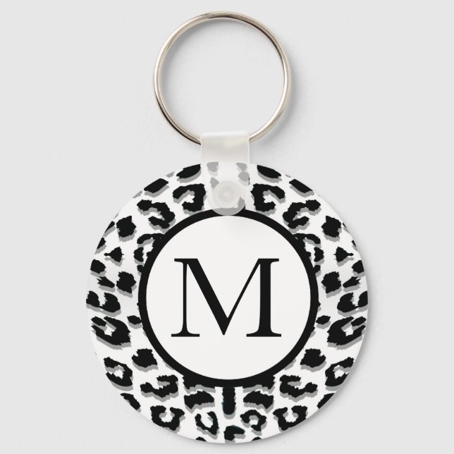 Snow Leopard Print with Custom Monogram Key Ring (Front)