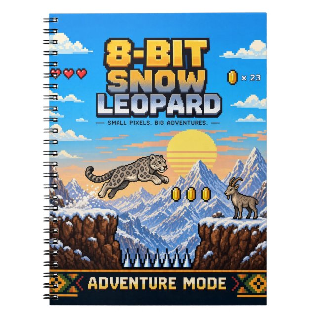 Snow Leopard, Retro 8-Bit Pixel Art Notebook (Front)