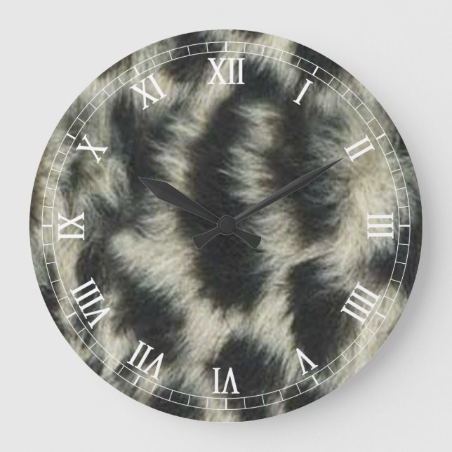 Snow Leopard Round Roman Numerals Clock (Front)