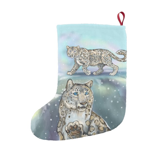 Snow Leopard Small Christmas Stocking (Back)