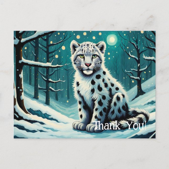 Snow Leopard Snowy Forest Night Postcard (Front)