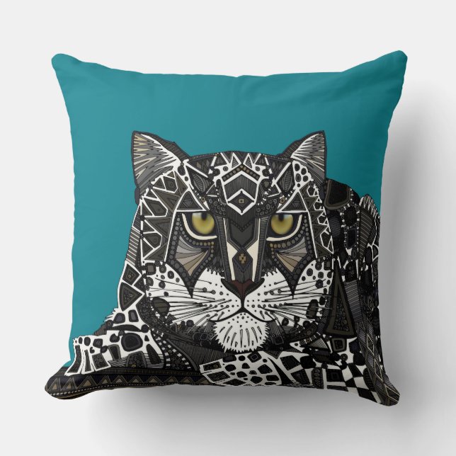 snow leopard teal cushion (Front)