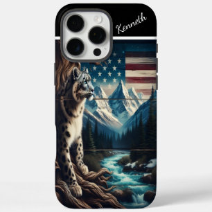 Snow Leopard Under a Starry Flag iPhone 16 Pro Max Case