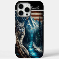 Snow Leopard Under an American Flag