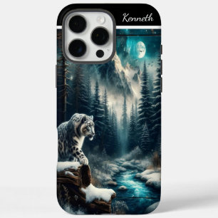 Snow Leopard Under The Moon iPhone 16 Pro Max Case