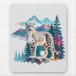 Snow Leopard Vector Art Animal In The Majestic Mouse Pad
