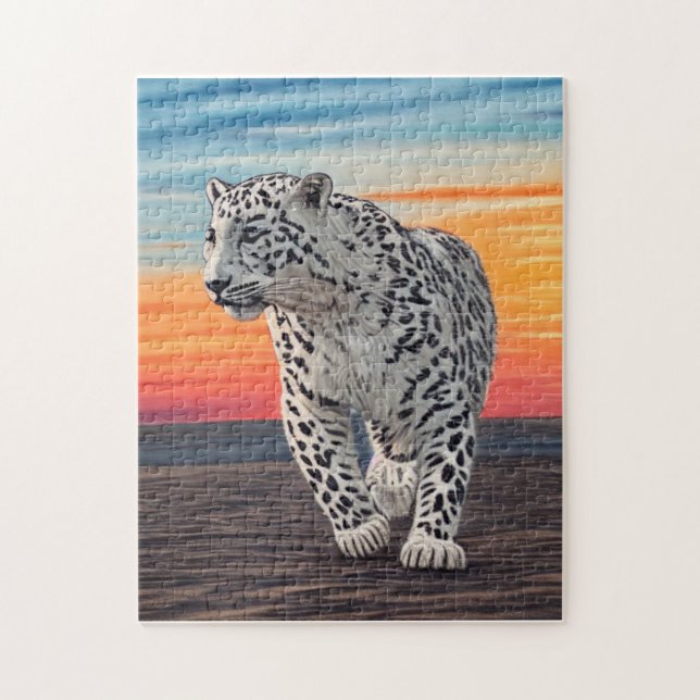Snow Leopard Walking on the Beach During a Sunset Jigsaw Puzzle (Vertical)