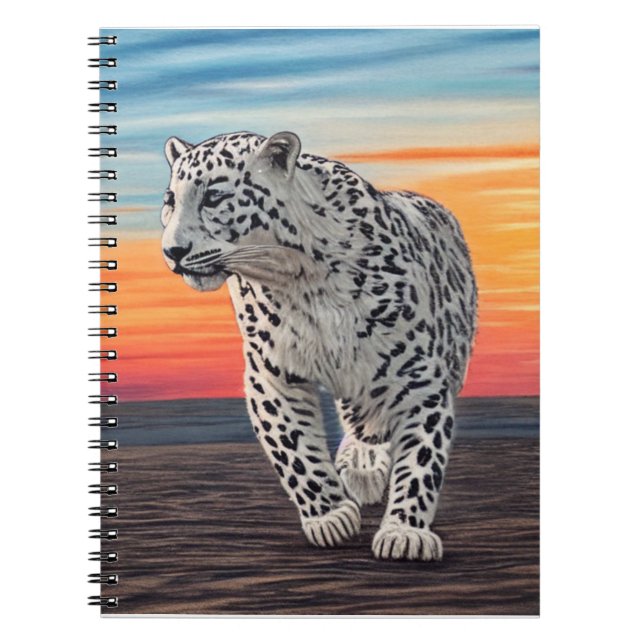 Snow Leopard Walking on the Beach During a Sunset Notebook (Front)