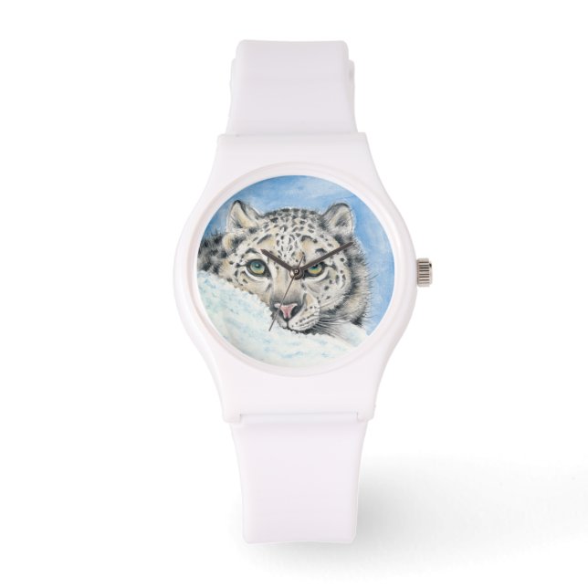 Snow Leopard Watercolor Art Watch (Front)