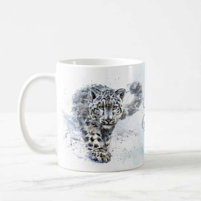 Snow Leopard Watercolor Coffee Mug (Left)
