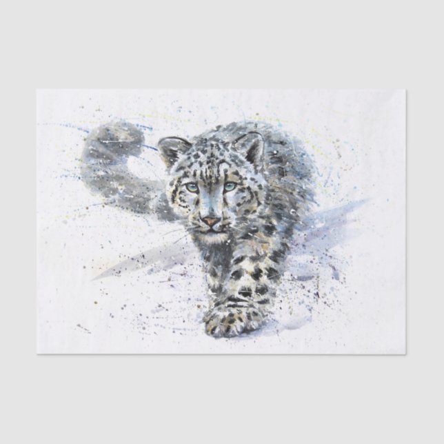 Snow Leopard Watercolor Decoupage Tissue Paper (Front)