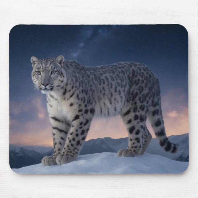 Snow Leopard Wild Majestic Animal A Starry Galaxy Mouse Pad (Front)