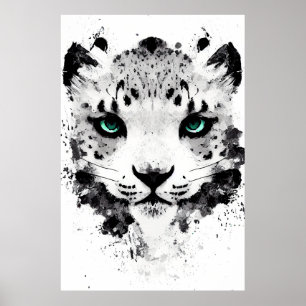 Snow Leopard Wild Nature Animal Color Art Painting Poster