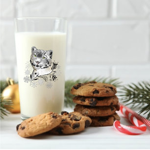 Snow Leopard Winter Elegance Blue Snowflakes Glass