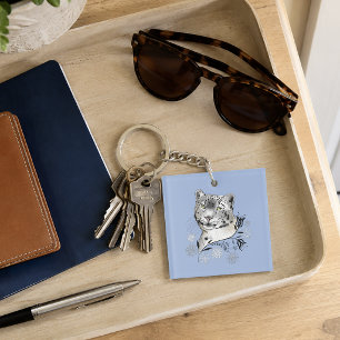 Snow Leopard Winter Elegance Blue Snowflakes Key Ring
