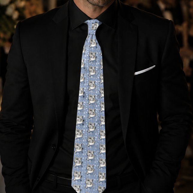 Snow Leopard Winter Elegance Blue Snowflakes Tie (Creator Uploaded)