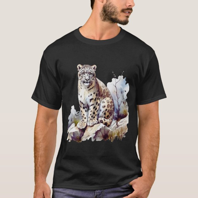 Snow Leopard Winter Mountain Big Cat Wildlife T-Shirt (Front)