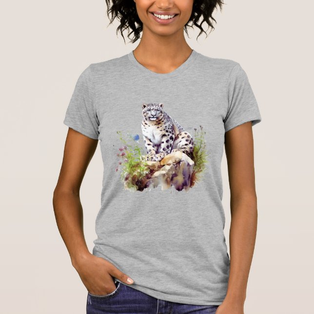 Snow Leopard Winter Mountain Big Cat Wildlife T-Shirt (Front)