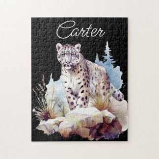 Snow Leopard Winter Mountain Personalised Jigsaw Puzzle
