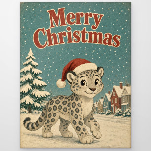 Snow Leopard Winter Village Animal Christmas Postcard