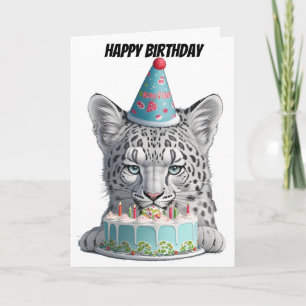 Snow Leopard with birday hat Card