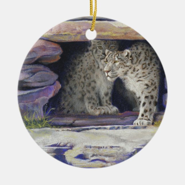 Snow Leopards Ceramic Ornament (Front)