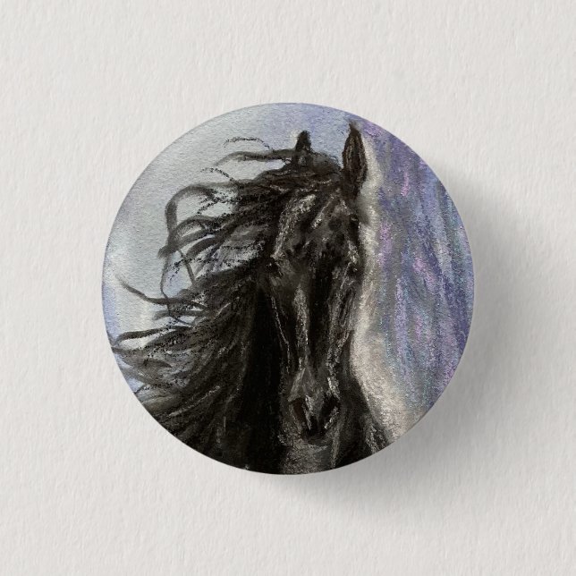 SNOW MAGIC Friesian Horse button (Front)