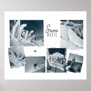 Snow magic, vintage ski images poster
