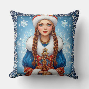 Snow maiden Beautiful Winter Portrait Cushion
