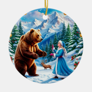 Snow Maiden Enchanting Winter Scene Ceramic Ornament