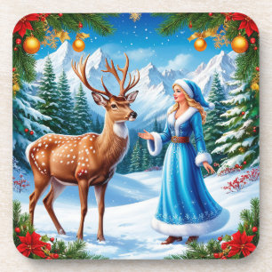 Snow Maiden Enchanting Winter Scene Coaster