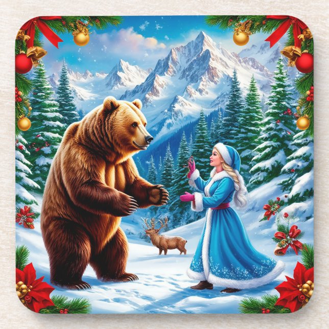 Snow Maiden Enchanting Winter Scene Coaster (Front)