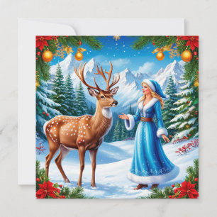 Snow Maiden Enchanting Winter Scene Holiday Card