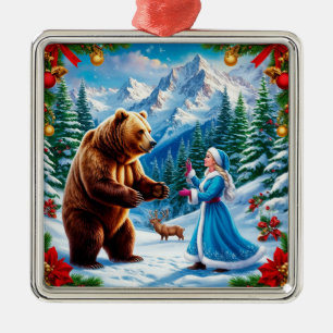 Snow Maiden Enchanting Winter Scene Metal Ornament