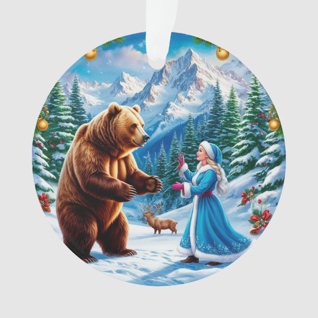 Snow Maiden Enchanting Winter Scene Ornament (Front)