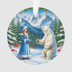 Snow Maiden with Festive Decor and Polar Bear Ornament