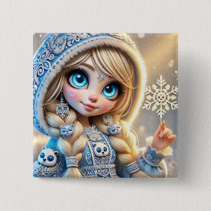 Snow Maiden With Glittering Snowflake 15 Cm Square Badge