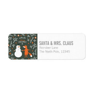 Snow Man And Fox Dancing Return Address Label