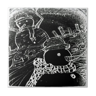 Snow man and Yaie in black Christmas Ceramic Tile
