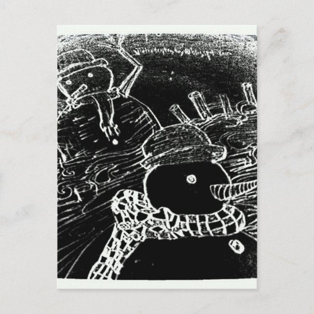 Snow man and Yaie in black Christmas Postcard (Front)