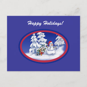 Snow man gets a Christmas gift Holiday Postcard