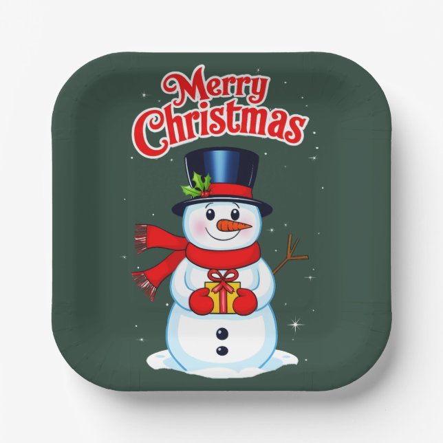 Snow man hat Christmas hat Paper Plate (Front)