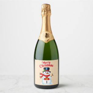 Snow man hat Christmas hat Sparkling Wine Label