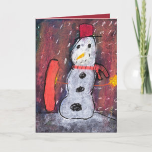 Snow man, let it snow holiday season card,red hat card