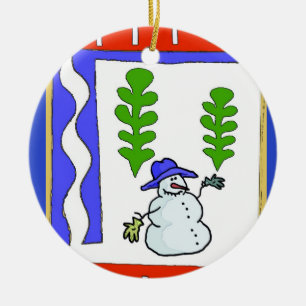 Snow Man Noel, add, edit text Ceramic Ornament
