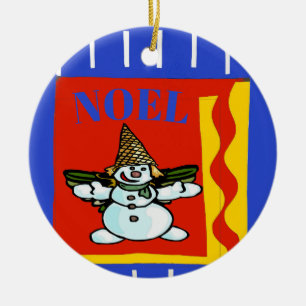 Snow Man,  Noel, add, edit text Ceramic Ornament