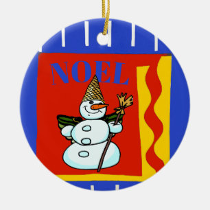 Snow Man,  Noel, add, edit text Ceramic Ornament