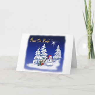 snow man peace on earth holiday card