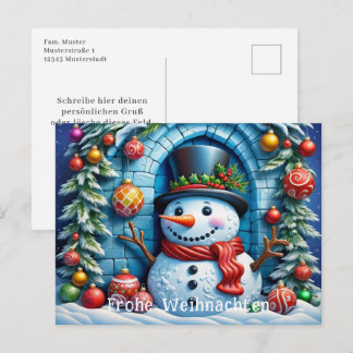 Snow man with Christmas decoration - Postcard