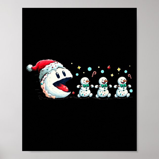 Snow Man Xmas Tee Snowman Gamer  Poster (Front)